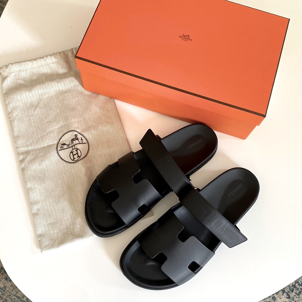 Mens Black Hermes Sandales Chypre